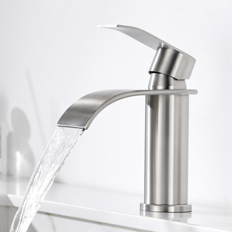 CECIPA MAX Rubinetto per bagno con cascata, rubinetto per lavabo spazzolato, rubinetto per bagno in acciaio inox, miscelatore monocomando per bagno, valvola in ceramica
