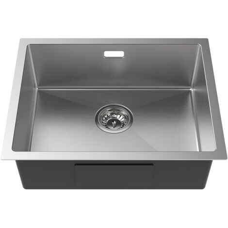 55 x 44 cm Lavello da Cucina 1 Vasca in Acciaio Inox Spazzolato Lavandino Cucina con Troppopieno e Sifone, Senza Piombo, Protezione Ambientale