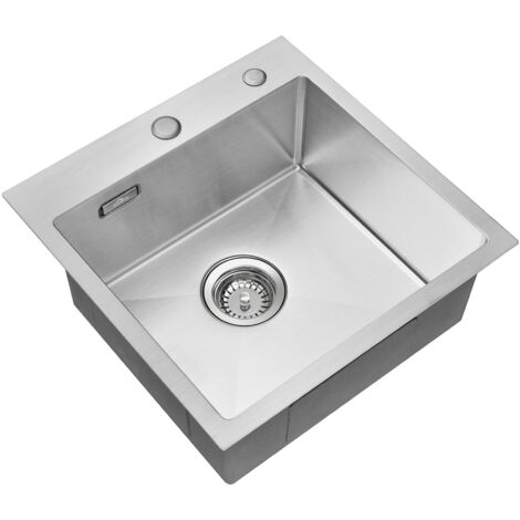 45 x 45 cm Lavello da Cucina 1 Vasca in Acciaio Inox Spazzolato Lavandino Cucina con Troppopieno e Sifone, Senza Piombo, Protezione Ambientale