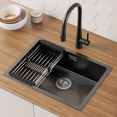 Lavello da cucina a vasca singola 60×44×18 cm Lavello da cucina Lavello da cucina in acciaio inossidabile con cestello di drenaggio (3 metodi di installazione)