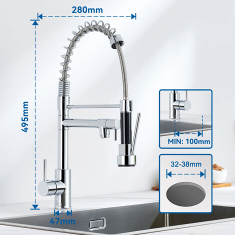 Rubinetto Lavabo SEMANEY Con Doccetta Estrattile Alta Pressione - 3 Gettoni, Design Rettangolare, Cromato