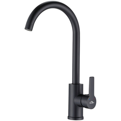 Auralum Rubinetto Cucina in acciaio inox Nero, Miscelatore Monocomando Cucina Lavello Girevole a 360° Rubinetto da Cucina con bocca alta 27cm, Acqua calda e fredda regolabile (1/5)