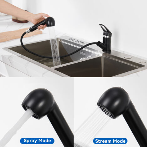 Estraibile Rubinetto Cucina in Ottone, Auralum Rubinetto da Cucina con Doccetta Estraibile fino a 70cm, Girevole a 360°Miscelatore monocomando per lavello, Nero (1/5)