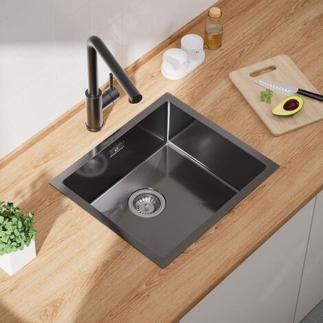 Cecipa Lavelli da cucina Lavelli da cucina in acciaio inossidabile a vasca singola, lavelli sottotop, 50 x 44 cm, Nero antracite