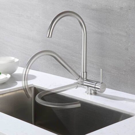 Lonheo Rubinetto Cucina Abbattibile in Acciaio Inox, Rubinetto Cucina Sottofinestra, Miscelatore da Cucina Pieghevole a 63mm e Girevole a 360 con Aeratore Staccabile (1/5)