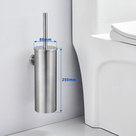 Porta scopino wc in acciaio inox spazzolato con setole nere e coperchio
