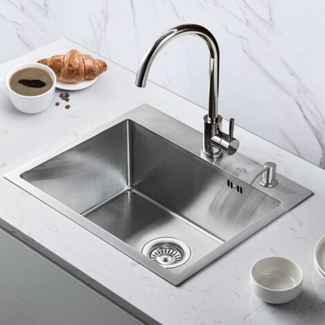 Auralum 55 x 45 x 19 cm Lavello Da Cucina Incasso In 304 Acciaio Inox Spazzolato Lavandino Cucina 1 Vasca Con Kit Di Scarico Tappo Filtro Lavelli