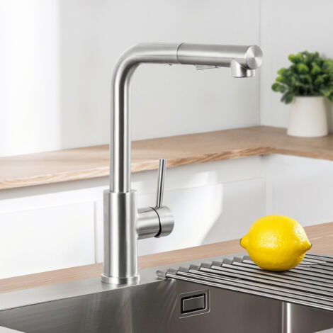 Rubinetto da cucina, miscelatore da cucina spazzolato, spruzzatore per lavello da cucina girevole a 360°, spruzzatore estraibile a 2 modalità per lavello