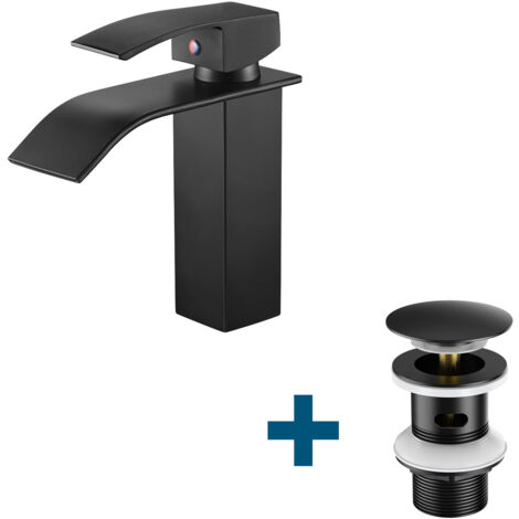 ONECE Rubinetto Bagno Lavabo Nero, Rubinetto Bagno A Cascata Miscelatore Lavandino Cascata Per Bagno Rubinetti Monocomando Dal Design Unico Acqua Calda E Fredda Acciaio Inox 304 Senza Piombo 83662839