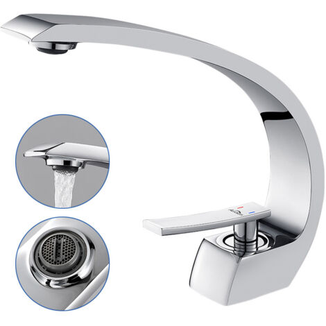 Miscelatore Curvo Bagno Rubinetto Moderno Monoforo Rubinetteria Cascata Monocomando Per Lavabo In Ottone Cromato