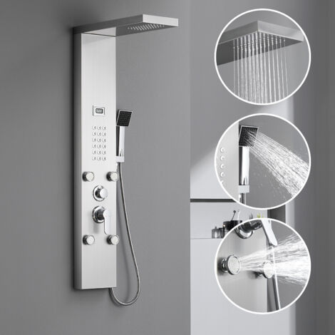 Auralum pannello per doccia in acciaio inox spazzolato con soffione doccia e doccia a testa per bagno (Pannello per doccia)