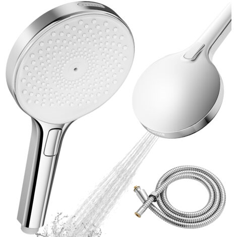 Soffione doccia rotondo 4 in 1 in ABS con tubo flessibile in acciaio inossidabile, doccetta manuale a 4 modalità di getto - Esperienza di doccia innovativa (1/5)