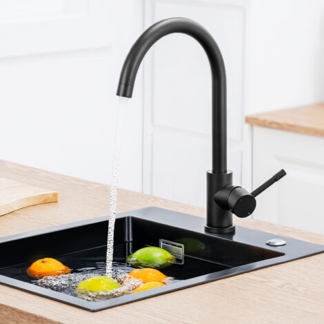 Miscelatore Da Cucina In Acciaio Inossidabile, Rubinetto Per Lavello Acqua Calda E Fredda, Girevole A 360°, Con Gorgogliatore Staccabile, Nero (1/5)