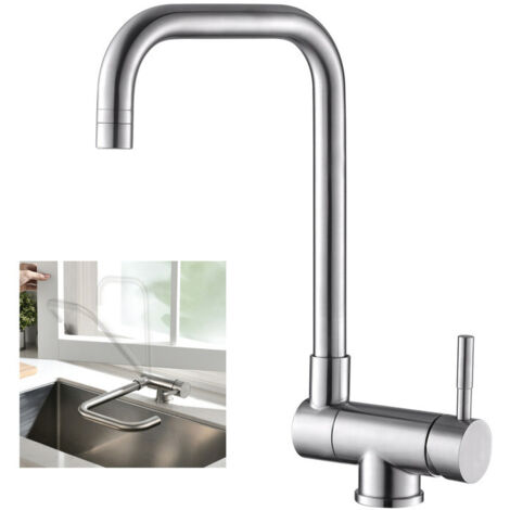 Rubinetto Abbattibile Miscelatore Lavello Fontana, Rubinetto Cucina Sottofinestra in Acciaio Inox, Miscelatore da Cucina Pieghevole 90+Girevole 360, Acqua Calda e Fredda, 7-Form