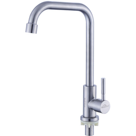 Auralum Rubinetto da Cucina ad acqua fredda, Rubinetto Cucina Singolo Fredda Girevole a 360° Rubinetto Dell'Acqua Fredda in Acciaio inox spazzolato