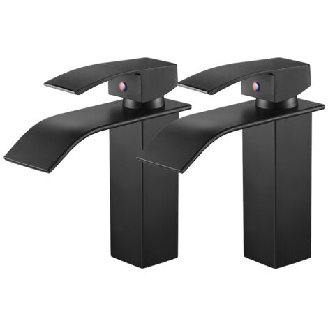 2PCS Rubinetto Bagno Lavabo Cascata Nero, Auralum Rubinetto a cascata per bagno, Rubinetti Monocomando Stile Moderno, Regolazione a Caldo e Freddo