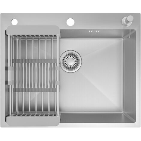 CECIPA MAX 60 x 49 cm Lavello da cucina in acciaio inox, argento – vasca singola con scolapiatti e dispenser di sapone, grande capacità