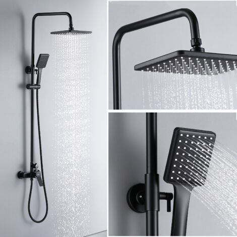 Auralum Colonna Doccia Miscelatore Nero con 190x292mm Soffione e Doccetta,Regolabile In Altezza 900-1240mm