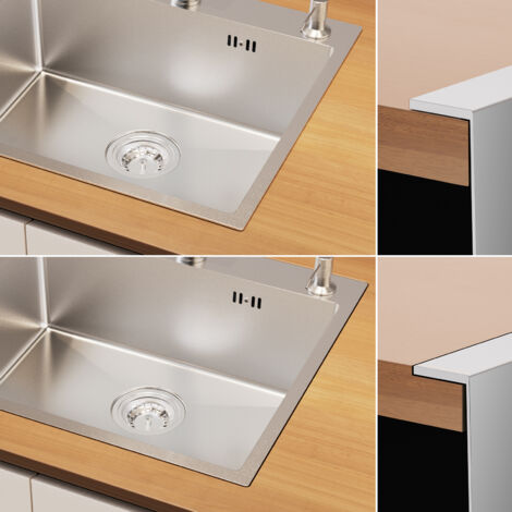 Lavello 75x45 Cm Lavello Cucina A Cascata In Acciaio Inox - Con Rubinetto Estraibile, Lavabicchieri E Tagliere Lavello 75x45cm Nero Grigio