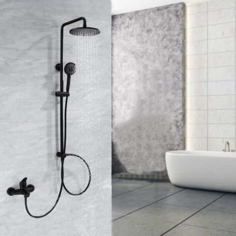 CECIPA MAX Set Doccia Nero Sistema Doccia Senza Rubinetteria, Colonna Doccia a Pioggia con Soffione Tondo da 22 cm e Doccetta con Soffione a 3 Modalità, Regolabile in Altezza