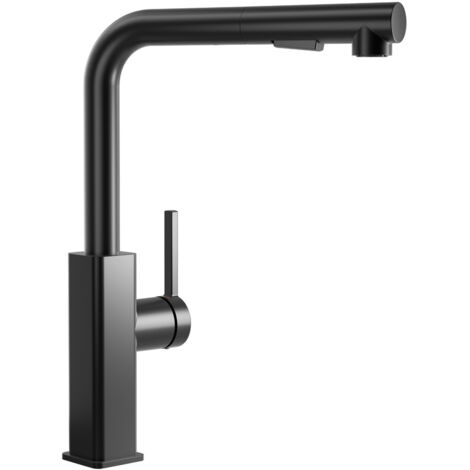 CECIPA MAX Rubinetto da cucina, nero opaco, rubinetto per lavello estraibile con doppia modalità di getto, bocca alta, rubinetto girevole a 360°, miscelatore in acciaio inox