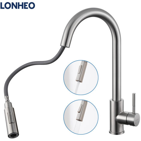 Lonheo Rubinetto Cucina Estraibile in acciaio inox, Estraibile Rubinetto da Cucina con Doccetta 50cm con Adattatori rimovibili, Girevole a 360 Miscelatore monocomando per lavello