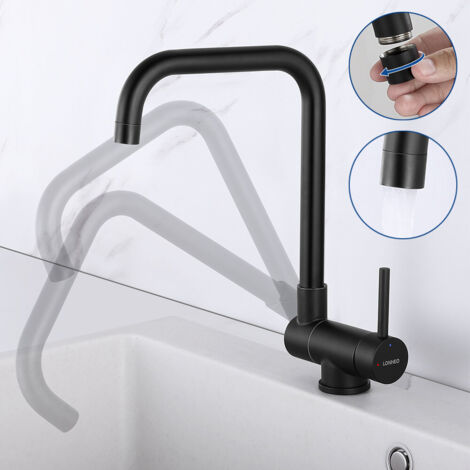 Lonheo Rubinetto Abbattibile in Acciaio Inox Nero, Rubinetto Cucina Sottofinestra, Miscelatore da Cucina Pieghevole e Girevole a 360 con Aeratore Staccabile, 7-Form