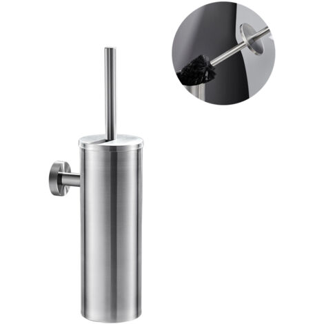 Portascopino WC Bagno in Acciaio Inox a Parete Spazzolato Scopino Per WC e Supporto con coperchio+manico+spazzola di pulizia a 360º Splashproof Anti-odore Set di spazzole per WC a Muro (1/5)