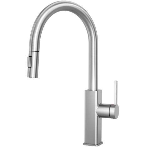 CECIPA MAX Rubinetto da cucina estraibile, rubinetto spazzolato con doccetta, miscelatori da cucina, rubinetto per lavello in acciaio inox per cucina