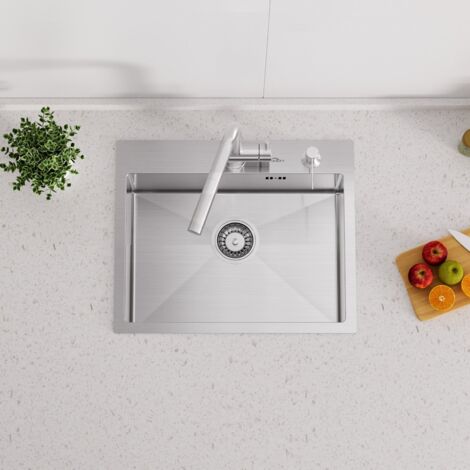 Auralum 55x45cm Lavello da Cucina in Acciaio Inox , Lavandino Cucina con 300ml dispenser di sapone e Sifone, Lavello Incasso da appoggio o filotop (1/5)