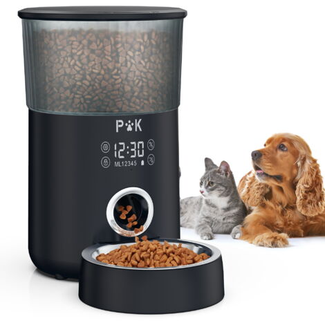 Distributore automatico di cibo LCD da 4 litri per cani e gatti, distributore automatico di cibo bianco con ciotola in acciaio inossidabile, funzione di registrazione programmabile di 5 pasti al giorn