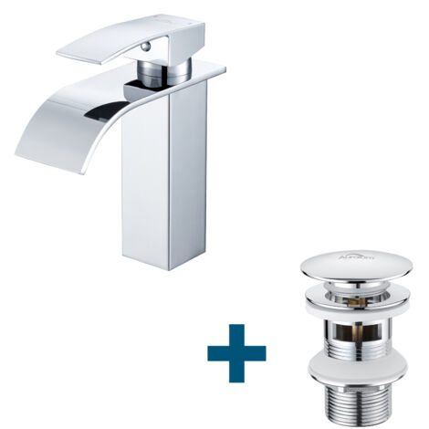 Rubinetto Per Lavabo Nero E Oro, Monoforo, A Cascata Con Scarico Pop-up, In Acciaio Inox SUS304