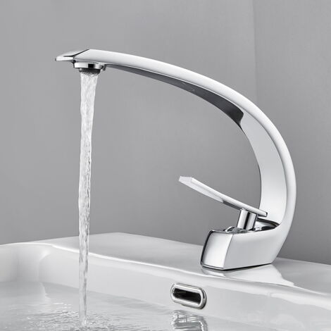 Rubinetto Bagno Lavabo in Ottone Senza Piombo, Miscelatore Lavabo Semplice con Aeratore Smontabile, Rubinetto per Bagno con Acqua Calda e Fredda