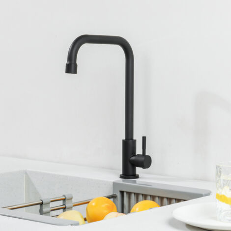 CECIPA MAX Rubinetto per cucina fredda, rubinetto per lavello girevole a 360°, miscelatore monocomando, nero (1/5)