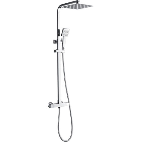 Colonna Doccia con Miscelatore Termostatico in Acciao Inox con 25cm Soffione a Pioggia e Doccetta Sistema Doccia Antiscottatura con Ugelli Anticalcare