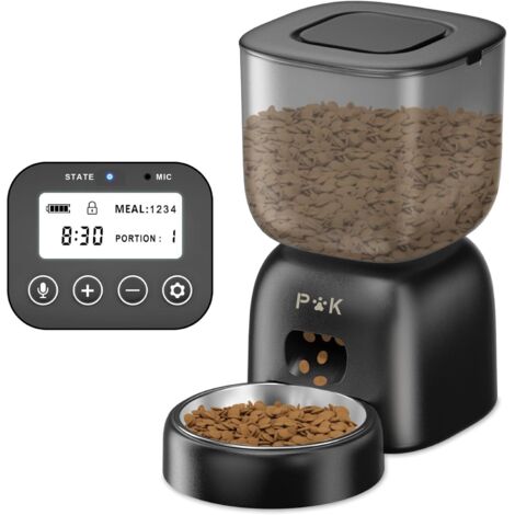 Distributore automatico di cibo per gatti da 3 L, distributore automatico di cibo per gatti nero, programma di alimentazione individuale, registrazione vocale di 10 secondi