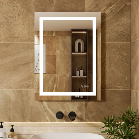 Auralum Specchio da bagno 90 x 60 cm con touch control, 3 colori di luce, dimmerabile, antiappannamento, impermeabile IP64 (1/5)
