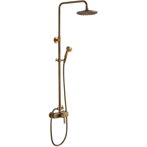 Colonna Doccia Retro Spazzolato Ottone con Soffione Doccia 8 Pollici + Manopola Doccia Barra Doccia Altezza Regolabile (91-126cm)