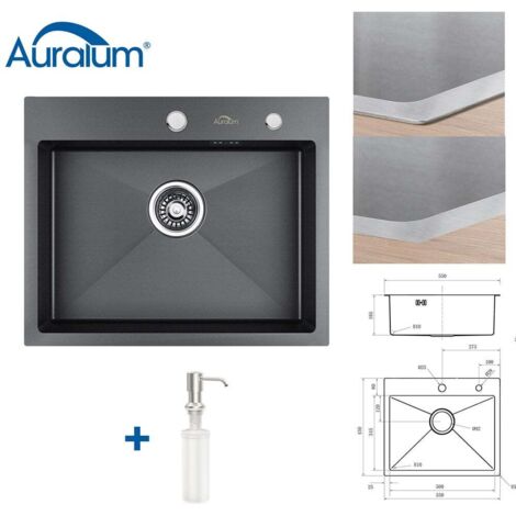 Auralum 55 x 45 cm Lavello da Cucina 1 vasca Acciaio Inox con 300ml Dispenser Sapone Lavandino Cucina da Incasso con Troppopieno Senza Piombo Protezione Ambientale