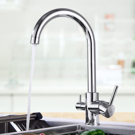 AuraLum Rubinetto Cucina 3 Funzione di Purificazione dell'acqua Girevole a 360 Miscelatore Monocomando Finitura cromo