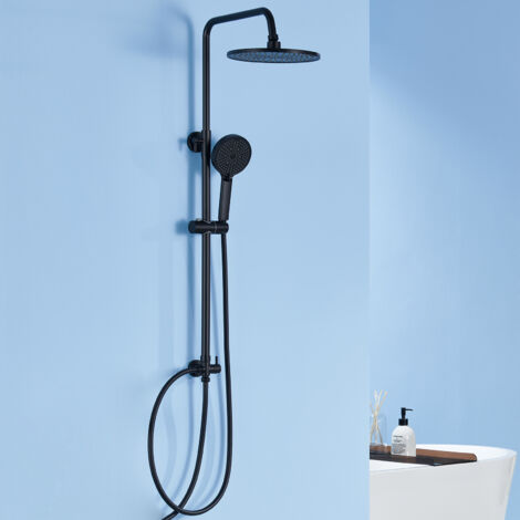Set doccia nero colonna doccia rotonda senza rubinetto, soffione a pioggia con 4 tipi di getto, doccetta, altezza regolabile da 74 a 112 cm per doccia e vasca