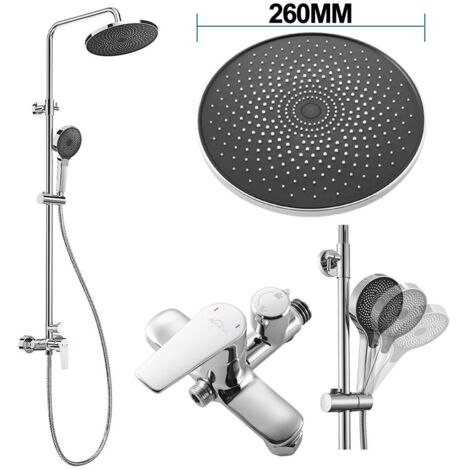 Auralum Colonna Doccia con Miscelatore in ottone, Set de Doccia con Soffione Rotonda 26CM e Doccetta a 3 modalità, Altezza regolabile 103-139CM dopo l'installazione