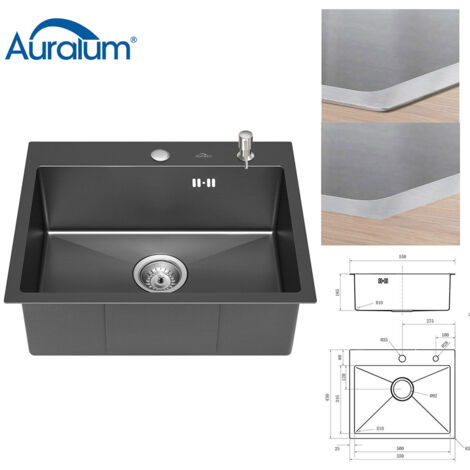 55 x 45 cm Lavello da Cucina 1 vasca in Acciaio Inox con 300ml Dispenser Sapone, Lavandino Cucina da appoggio o filotop, Lavello Incasso con Set di Drenaggio e Sifone