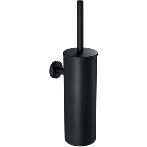 Portascopino WC Bagno in Acciaio Inox a Parete Nero, Scopino Per WC e Supporto con coperchio+manico+spazzola di pulizia, Splashproof Anti-odore