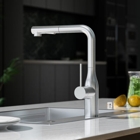 CECIPA MAX Rubinetto da cucina con doccetta estraibile, miscelatore da cucina in acciaio inox spazzolato, rubinetto girevole a 360° con 2 modalità