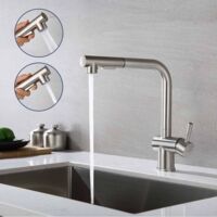 Rubinetto Cucina Doccetta Estraibile 40cm con 2 Funzioni Girevole a 360 Acciaio Inossidabile 7-Form Miscelatore Monocomando per Lavello con gorgogliatore removibile Spazzolato