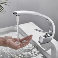 Auralum Cromo Curvo Rubinetto Lavabo Bagno, Miscelatore Lavabo Monocomando, Rubinetto Lavabo, Acqua Fredda e Calda