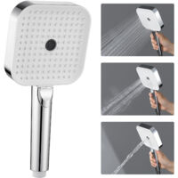DERW Max Soffione doccia quadrato, doccetta a 3 getti, facile da pulire - Cromo + Bianco