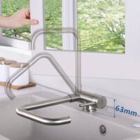 Lonheo Monocomando Rubinetto Cucina Abbattibile in Acciaio Inox, Girevole a 360 e Pieghevole a 63mm Rubinetto Cucina Sottofinestra, Miscelatore da Cucina con Aeratore Staccabile