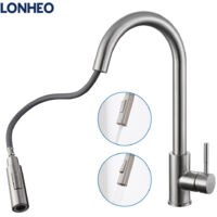 Lonheo Rubinetto Cucina Estraibile in acciaio inox, Estraibile Rubinetto da Cucina con Doccetta 50cm con Adattatori rimovibili, Girevole a 360 Miscelatore monocomando per lavello